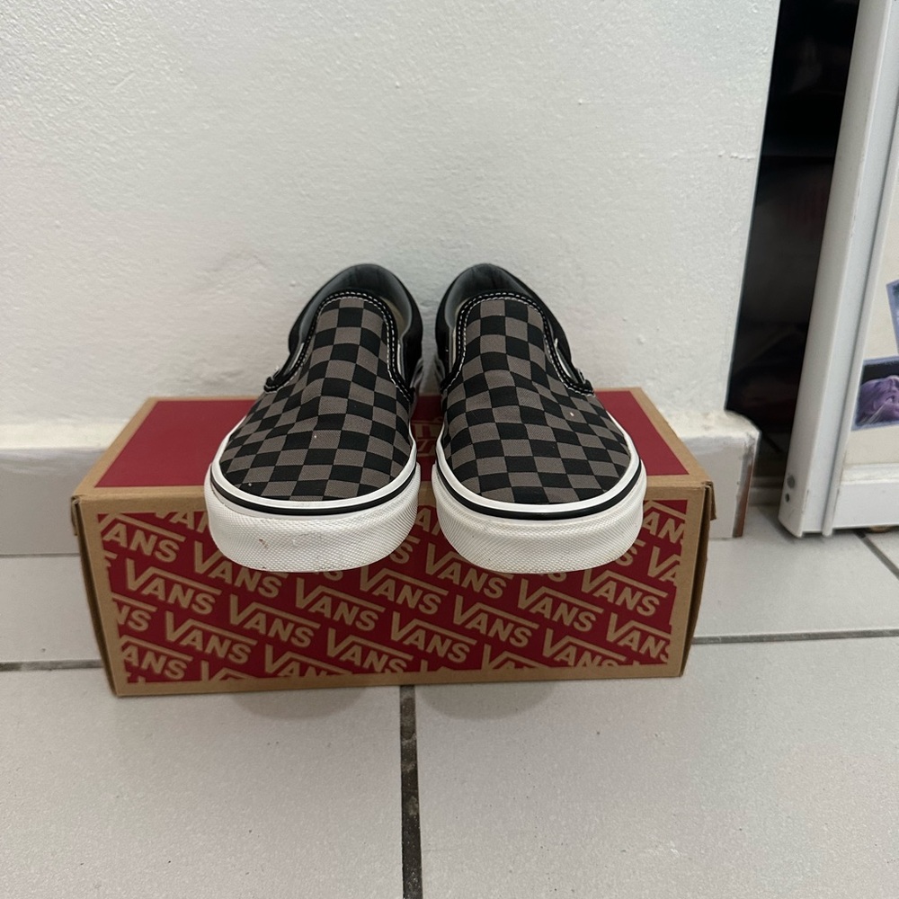 Vans Black and Gray Checkered Slip-On Sneakers